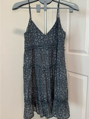 Trixxi Blue Floral Tiered Ruffle Mini Dress Smocked Boho Y2K Size L